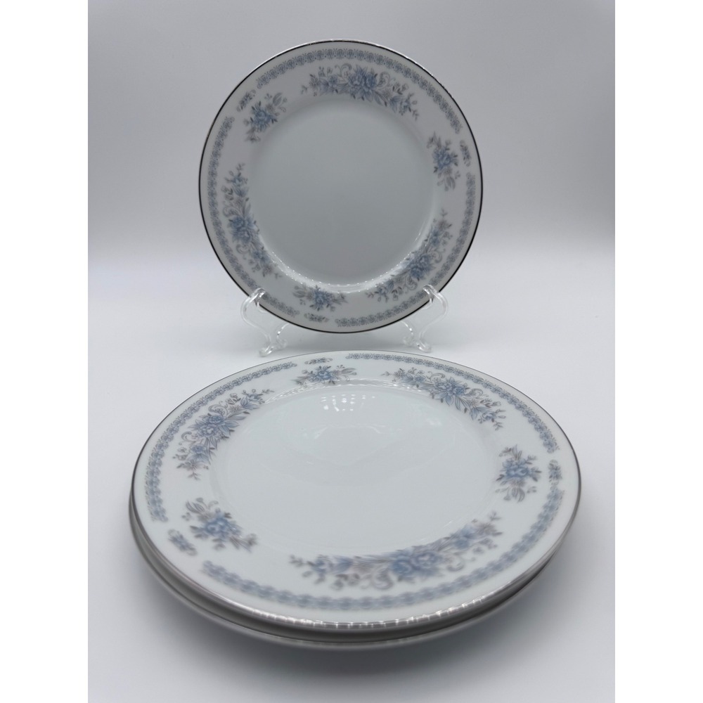Christine Fine Porcelain China Japan Blue Floral Bread Plates 6.25" Lot of 3